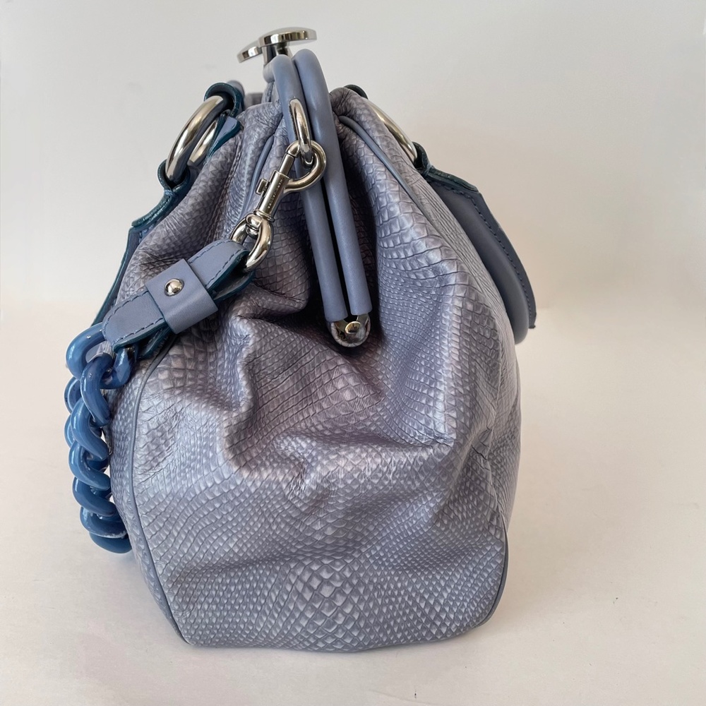 Marc Jacobs Smoke Blue Snakeskin Embossed Stam Resort Hand Bag - Picture 7 of 16